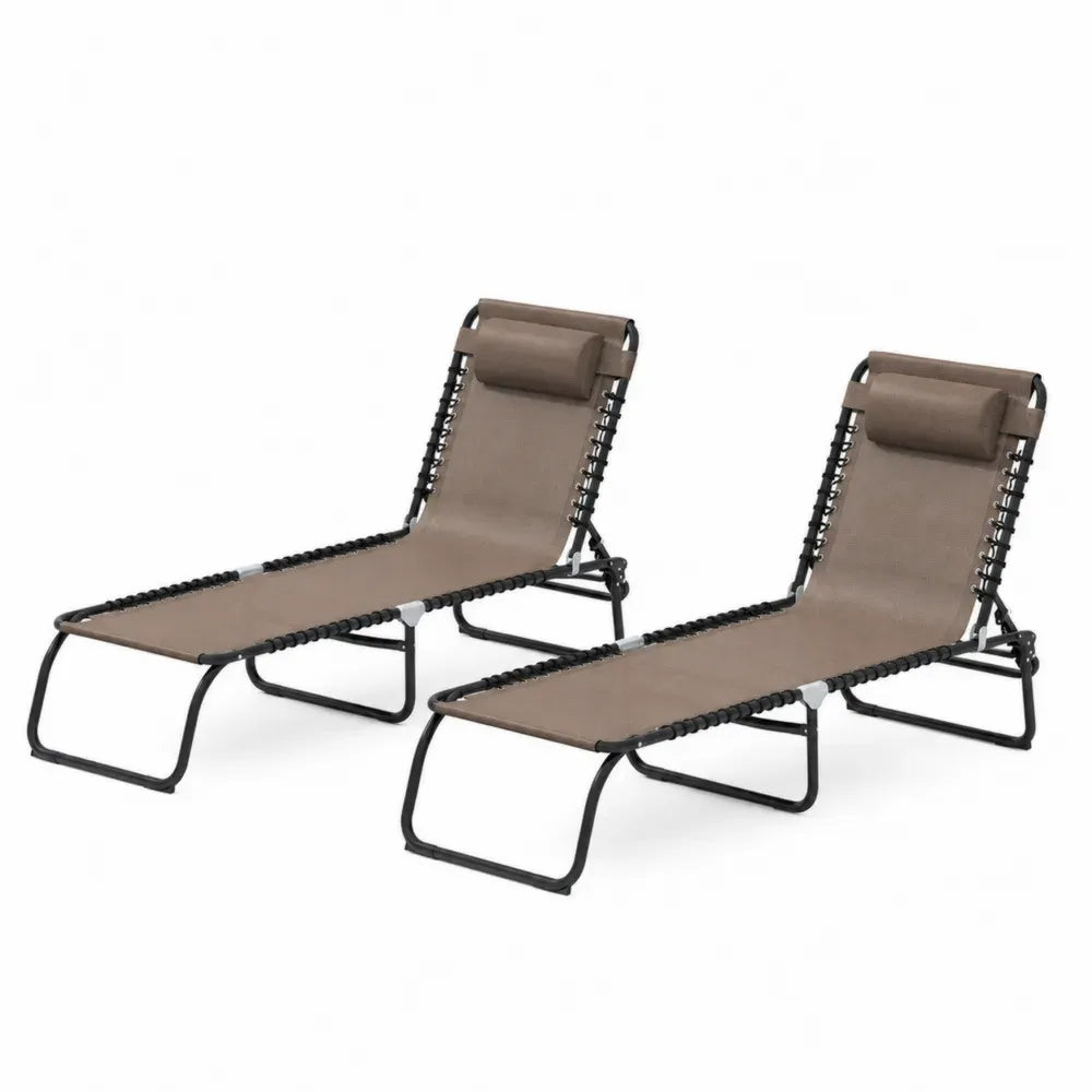 Relaxliegen 2er Set Gartenliegen klappbar mit Stahlrohr und PVC beschichtetem Polyestergewebe Braun Schwarz 180 x 60 x 78 cm