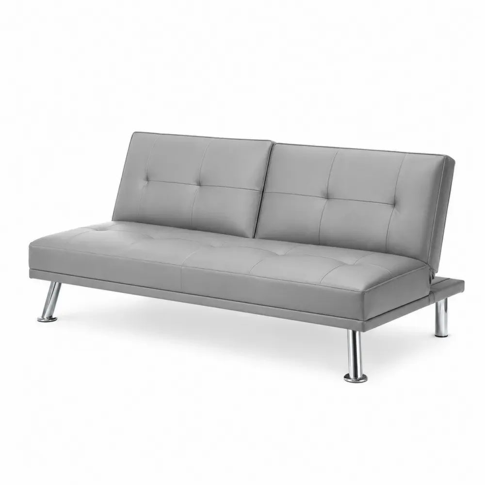 Schlafsofa 3-Sitzer Klappsofa PU-Kunstleder Stahl rechteckig Grau Chromfarben 180 x 88 x 82 cm