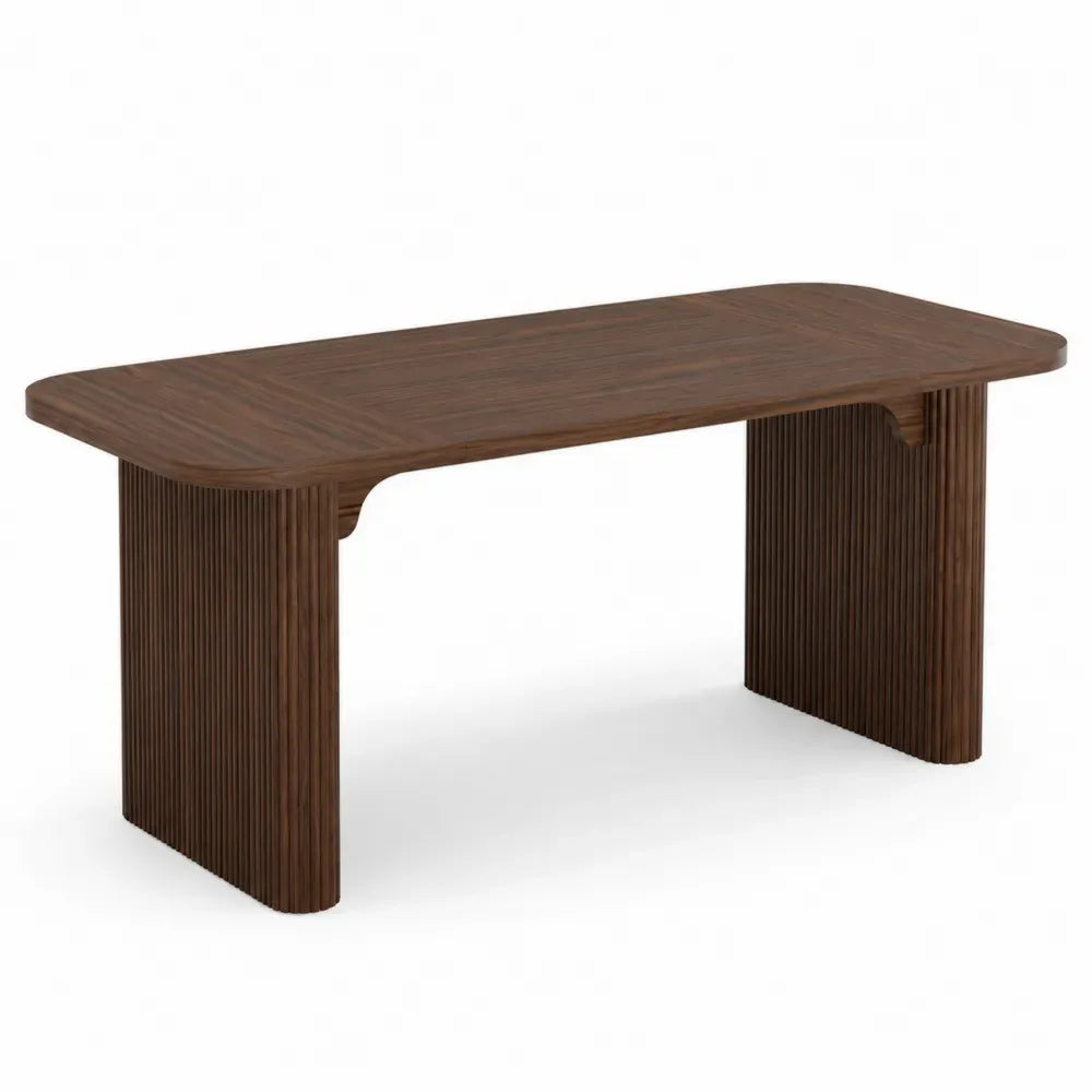 Schreibtisch Bürotisch 180 x 80 x 75 cm MDF mit Nussbaumfurnier rechteckig abgerundete Ecken Braun
