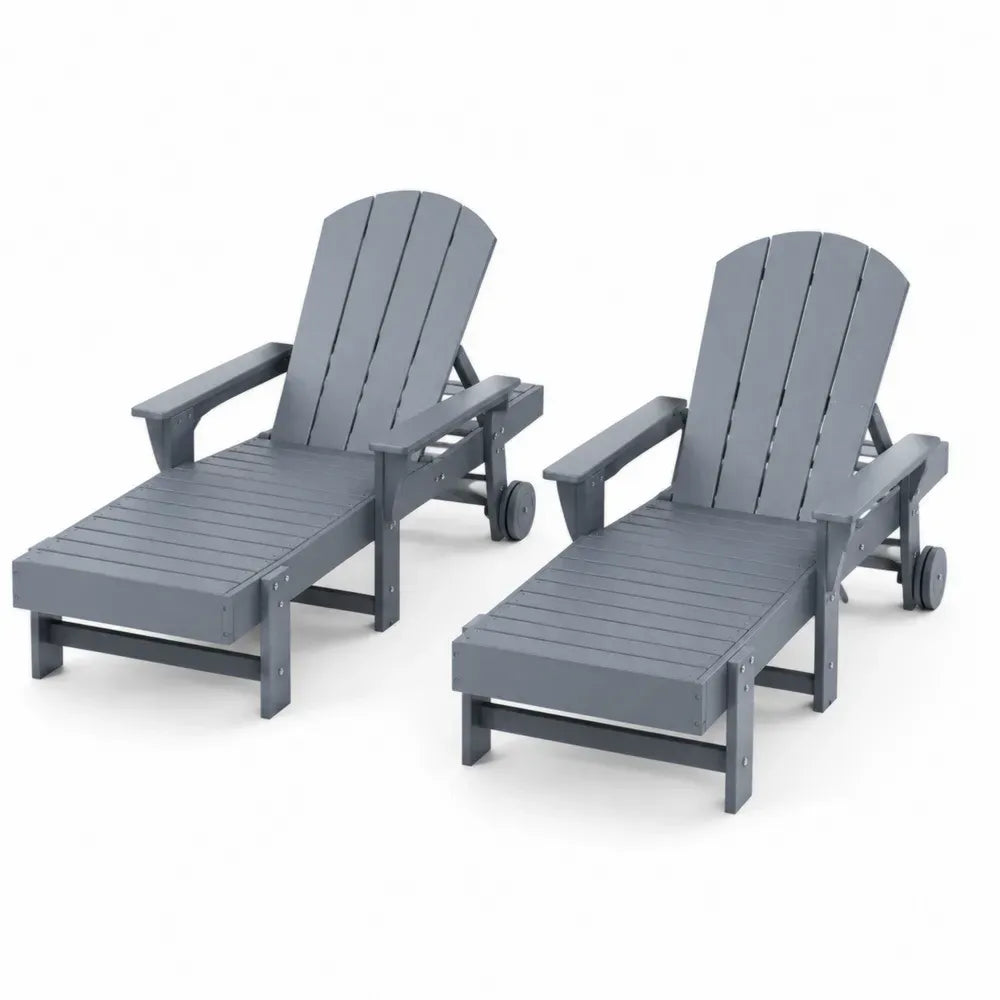 Adirondack Gartenliegen 2er Set verstellbar HDPE rechteckig Grau mit Rollen und Armlehnen 190 x 74 x 95 cm