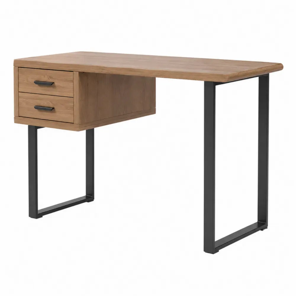 Schreibtisch Bürotisch mit 2 Schubladen 120 x 60 x 75 cm MDF mit Eichefurnier rechteckig Eiche Braun Schwarz