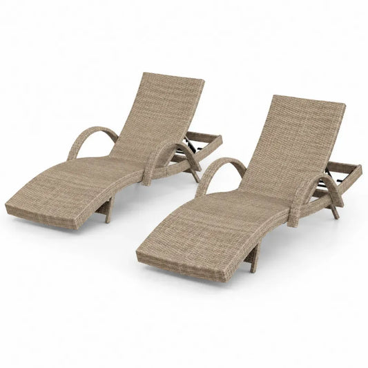 Gartenliege 2er Set Sonnenliege PE Rattan Stahlrahmen Naturbeige Schwarz je 195 x 70 x 88 cm