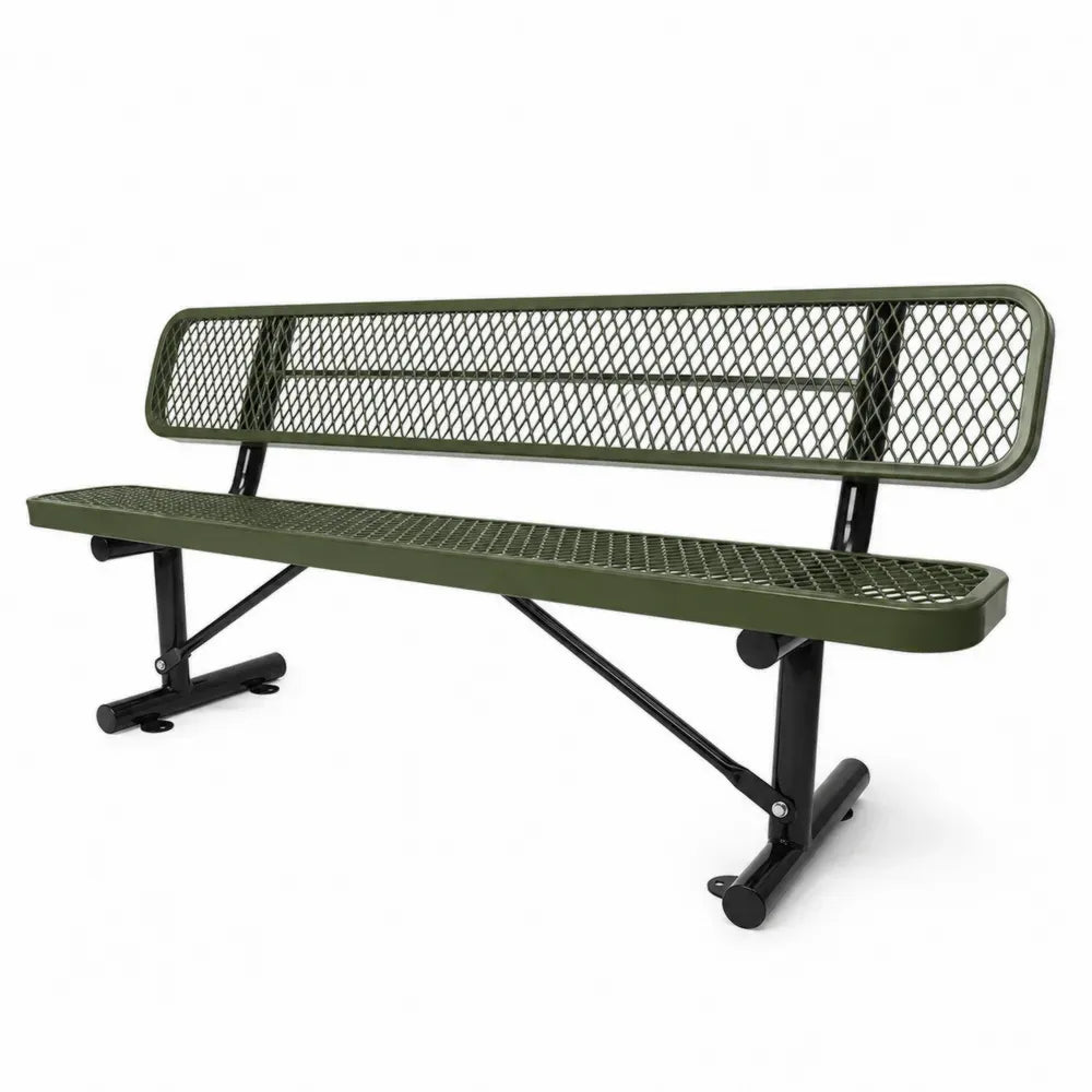 Gartenbank 3-Sitzer mit Rückenlehne 183 x 55 x 78 cm pulverbeschichteter Stahl Streckmetall rechteckig Olivgrün Schwarz Silberfarben