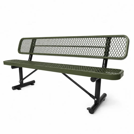 Gartenbank 3-Sitzer mit Rückenlehne 183 x 55 x 78 cm pulverbeschichteter Stahl Streckmetall rechteckig Olivgrün Schwarz Silberfarben