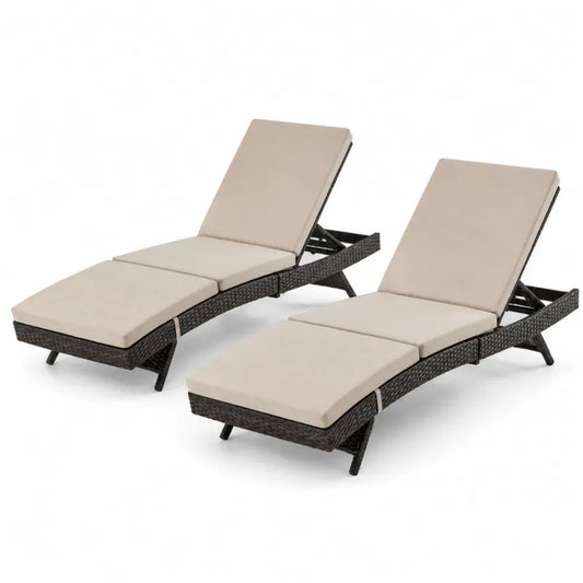 2er Set Gartenliegen verstellbar PE Rattan Stahlrahmen mit Auflagen Dunkelbraun Beige je 200 x 65 x 35 cm