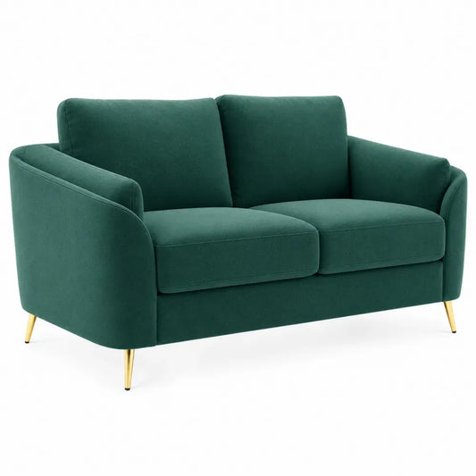 Sofa 2-Sitzer Couch mit Armlehnen Polyester-Samt Stahlbeine rechteckig Dunkelgrün Goldfarben 150 x 80 x 82 cm