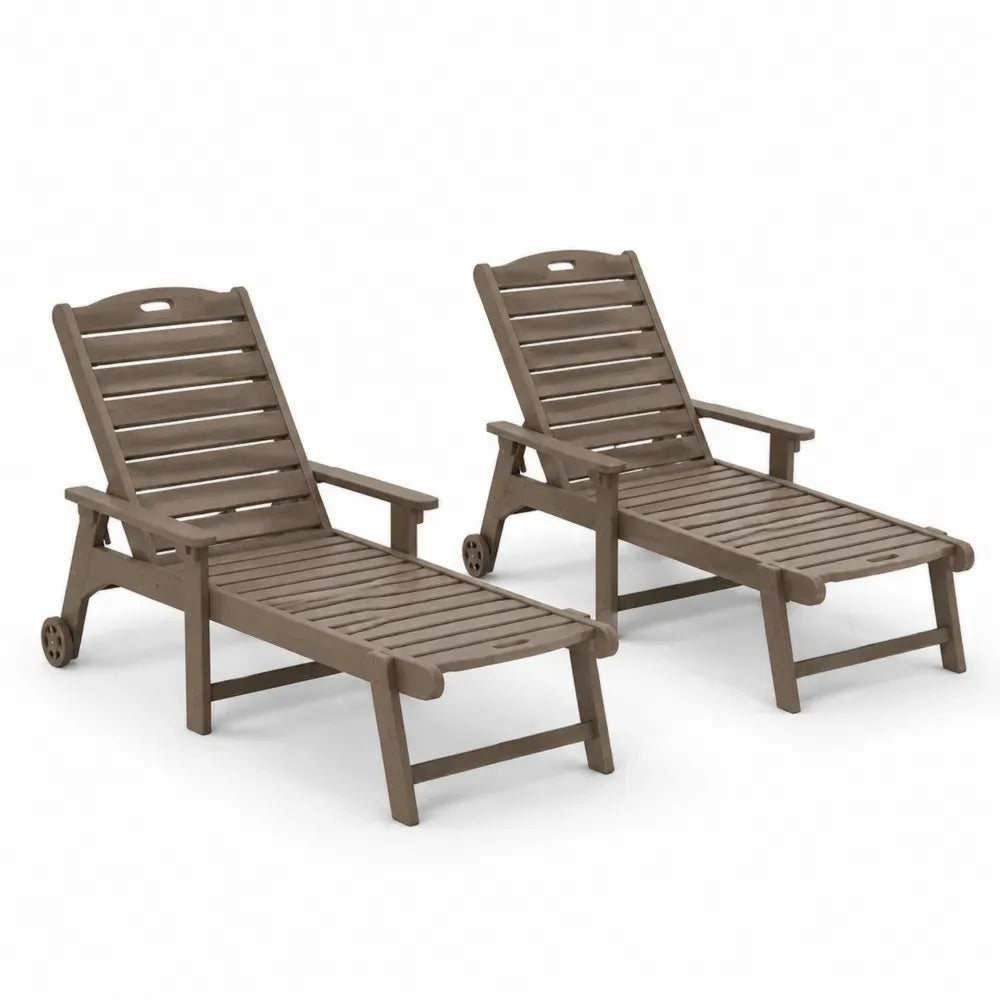 2er Set Gartenliegen verstellbar aus PP-Kunststoff Taupebraun mit Rollen und Armlehnen je 195 x 72 x 95 cm