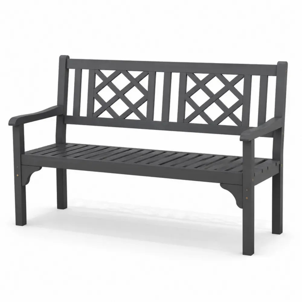 Gartenbank 3-Sitzer aus lackiertem Akazienmassivholz rechteckig Grau mit Kreuzmuster Armlehnen 150 x 60 x 90 cm