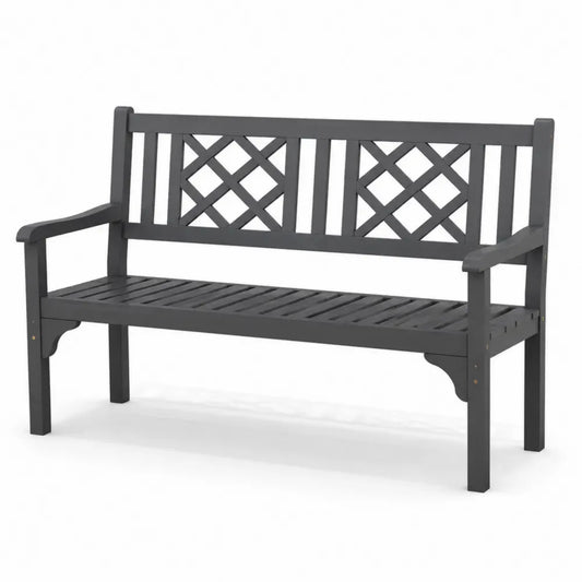 Gartenbank 3-Sitzer aus lackiertem Akazienmassivholz rechteckig Grau mit Kreuzmuster Armlehnen 150 x 60 x 90 cm