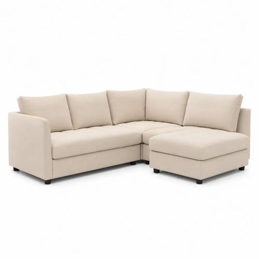 Ecksofa 4-Sitzer mit Recamiere rechts Polyestergewebe Kiefernholz L-förmig Beige Schwarz 252 x 185 x 84 cm